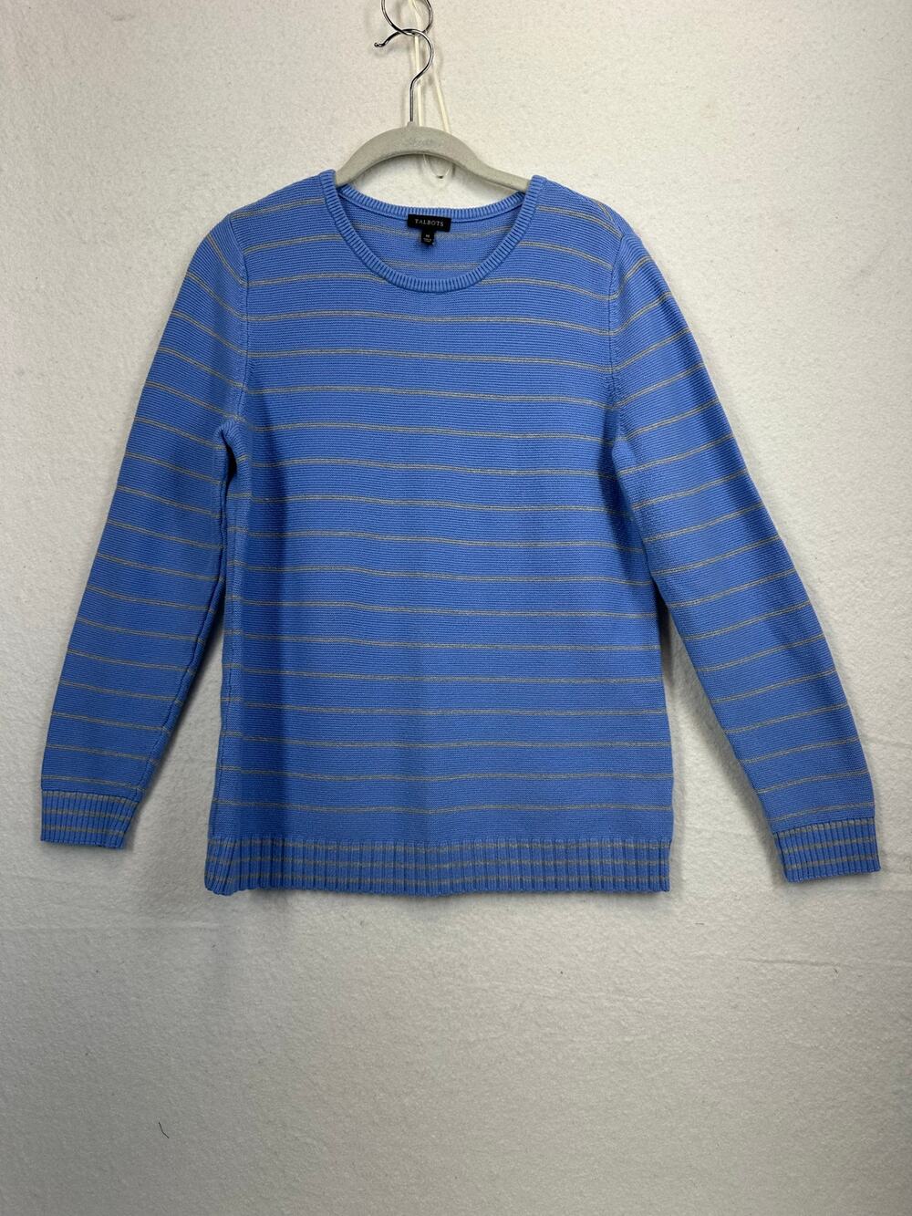 Talbots Preppy Blue Gray Striped Sweater Size M Cotton Blend Nautical Casual